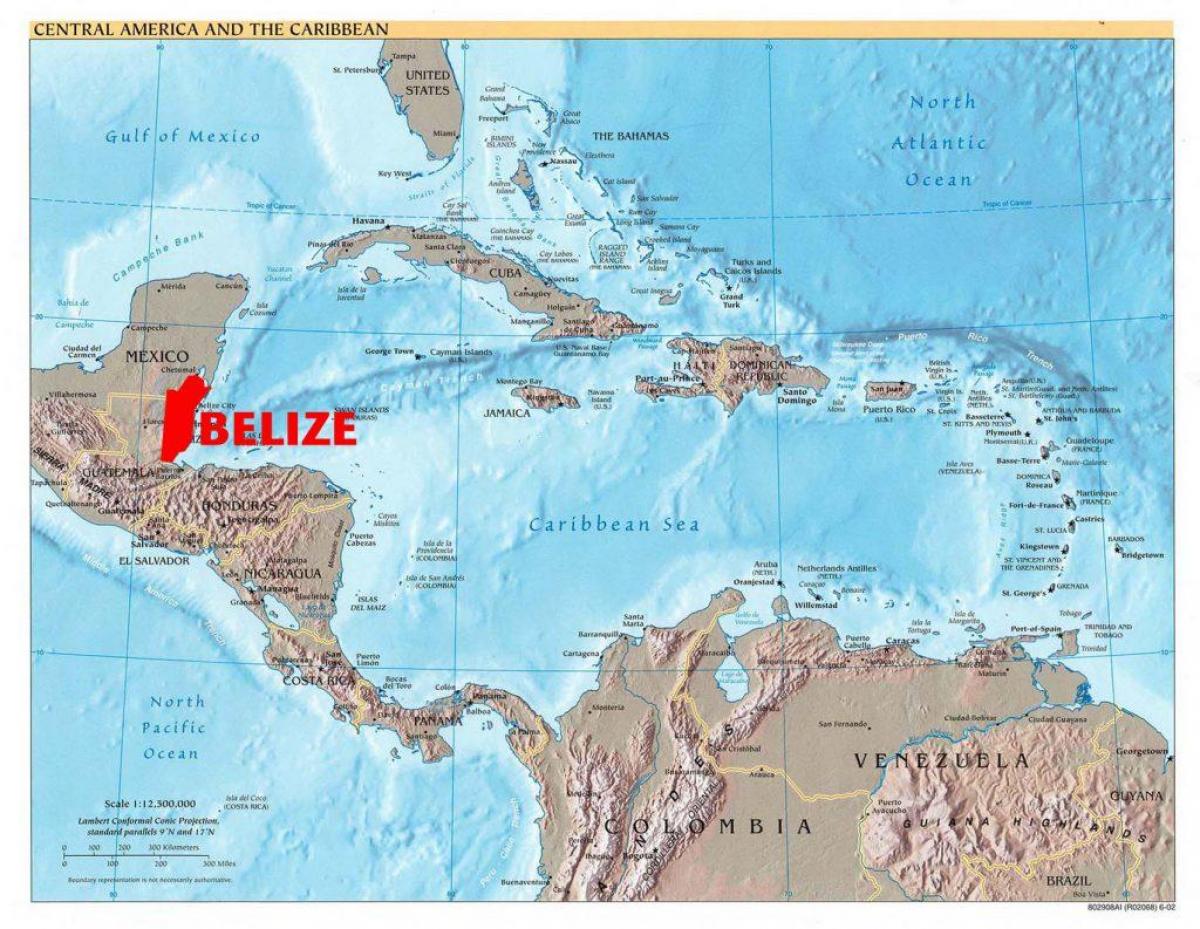 Карта Цэнтральнай Амерыкі Беліз