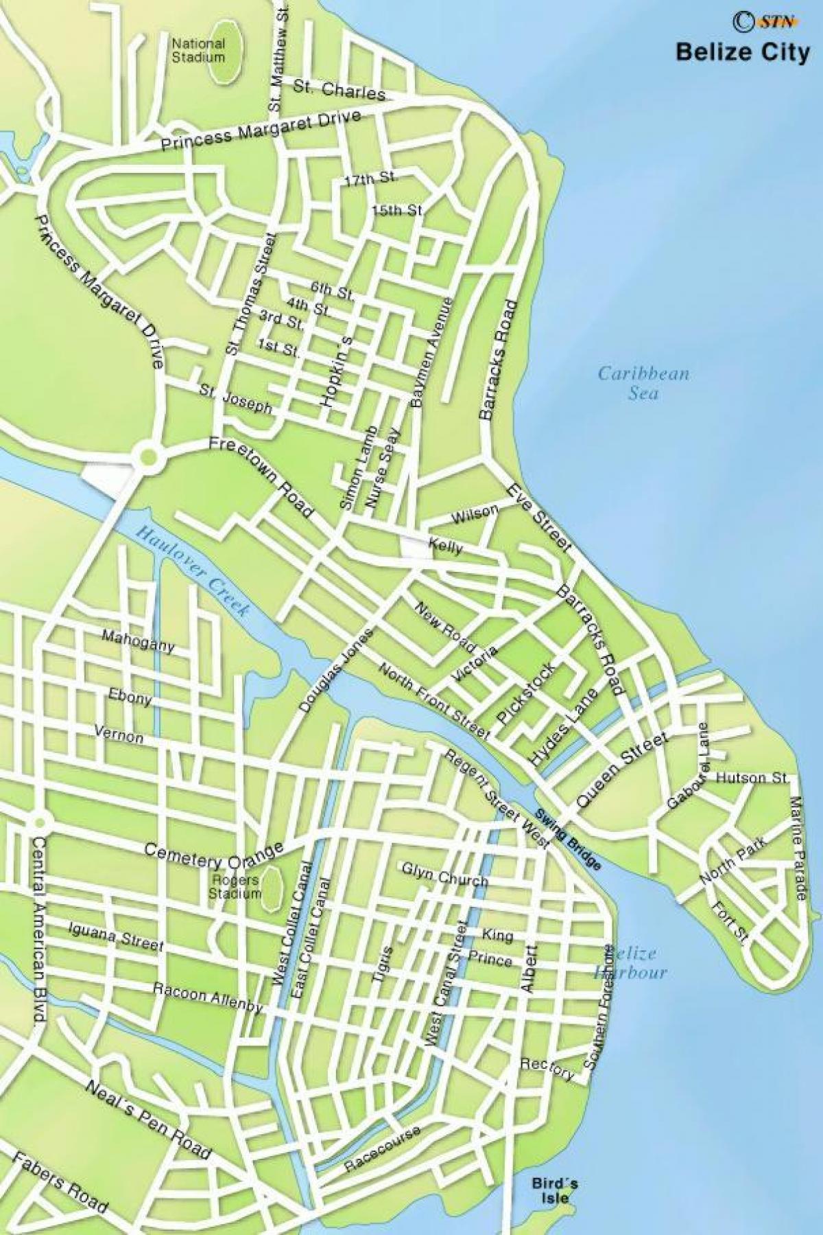 карта горада Беліз вуліцы